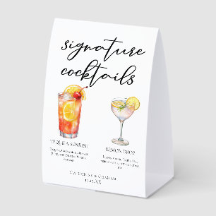 Garden Wedding Fruity Signature Cocktails Menu Paper Table Tent