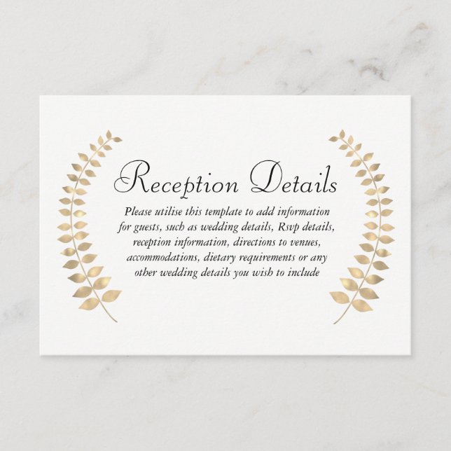 Garden Wedding Golden Leaf Wreath Reception Enclosure Card (Front)