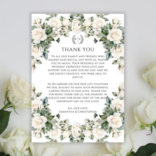 Garden Wedding Greenery and Roses Thank You