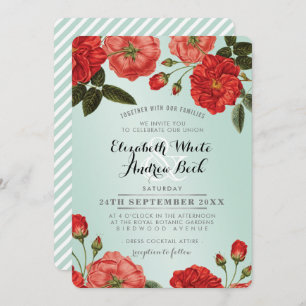 GARDEN WEDDING INVITE red roses floral flower mint