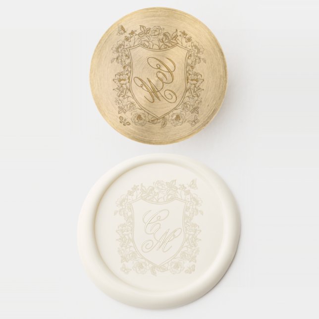 Garden Wedding Monogram Crest Wax Seal Stamp (Stamped)