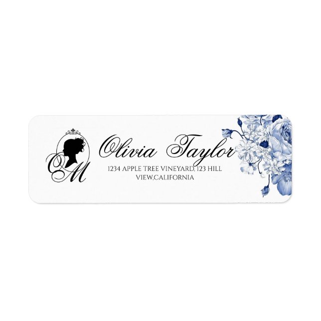 Garden Wedding Monogram Script Elegant  Rose  Label (Front)