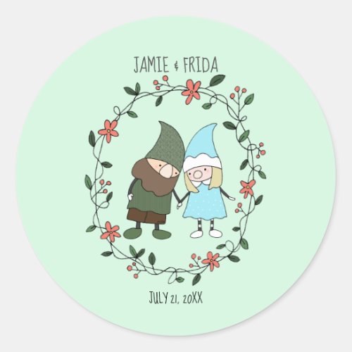 Garden Wedding Nordic Gnomes Couple Custom Favor Classic Round Sticker