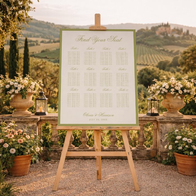 Garden Wedding Olive Calligraphy Seating Chart Foam Board (Creator Uploaded)