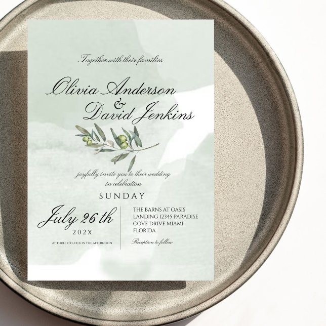 Garden Wedding Olive Flora Script Watercolor  Invitation (Creator Uploaded)
