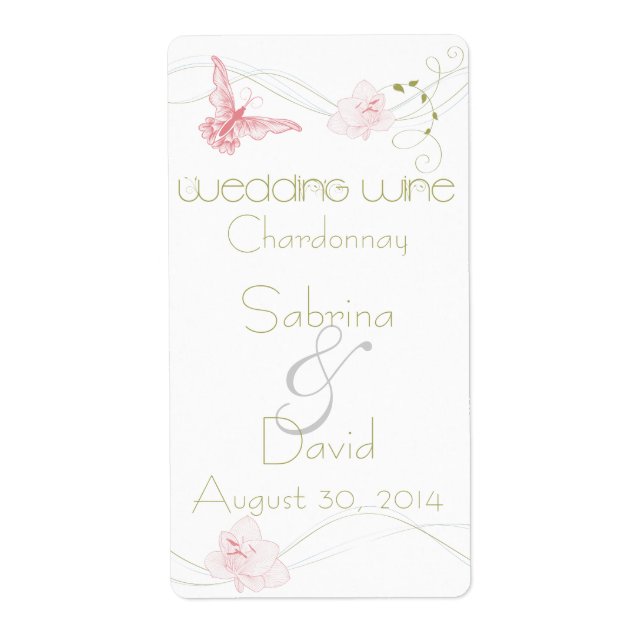 Garden Wedding Pink Lilies Wedding Wine Label (Front)