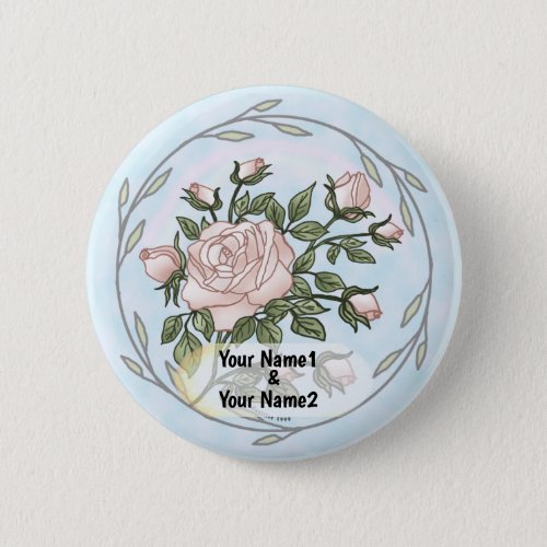 Garden Wedding roses flowers custom name Button