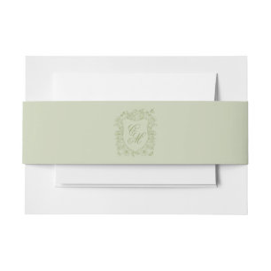Garden Wedding Sage Green Monogram Crest Invitation Belly Band