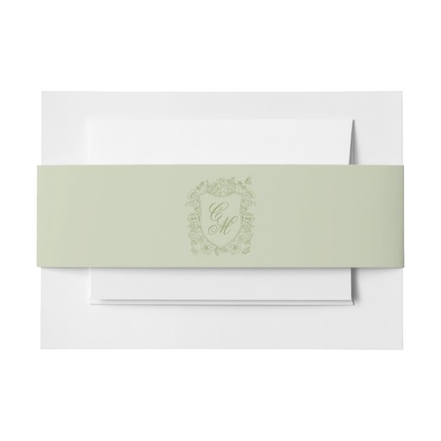 Garden Wedding Sage Green Monogram Crest Invitation Belly Band (Front Example)