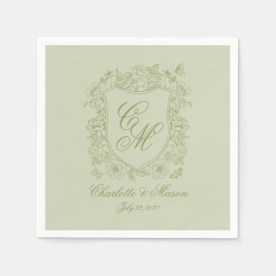 Garden Wedding Sage Green Monogram Crest Napkin