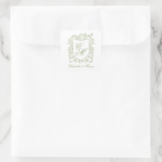 Garden Wedding Sage Green Monogram Crest Sticker (Bag)