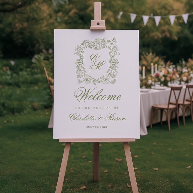 Garden Wedding Sage Green Monogram Welcome Sign (Creator Uploaded)