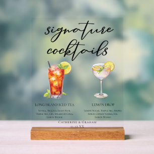 Garden Wedding Signature Cocktails Menu Acrylic Sign