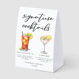 Garden Wedding Signature Cocktails Menu Paper Table Tent