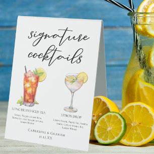 Garden Wedding Signature Cocktails Menu Table Tent
