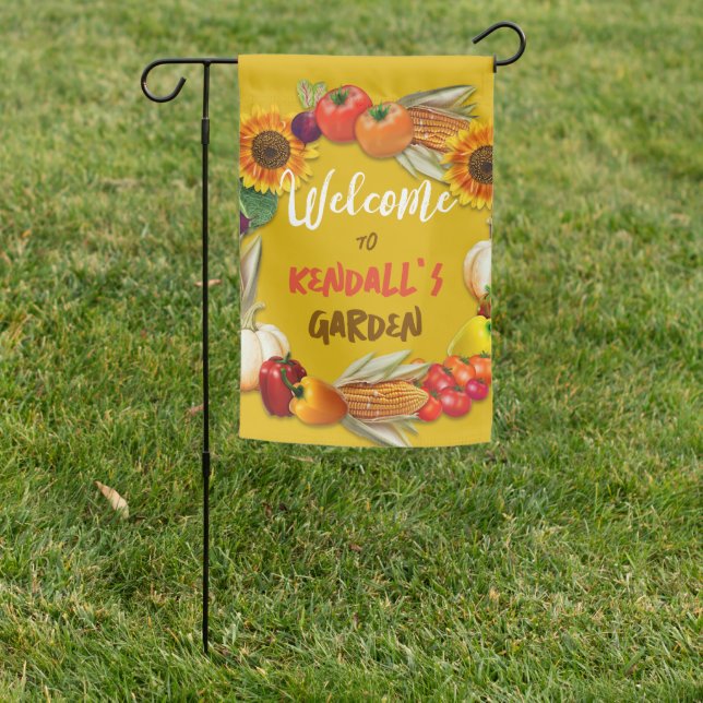 Garden Welcome Personalized Yard Flag Gold (In SItu)