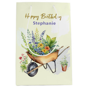 Garden Wheelbarrow Happy Birthday Personalized Medium Gift Bag