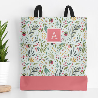 Garden Whimsy Floral Monogram Tote Bag