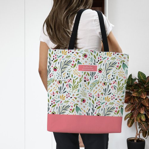 Garden Whimsy Floral Monogram Tote Bag