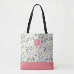 Garden Whimsy Floral Monogram Tote Bag<br><div class="desc">Custom allover print tote bag personalized with your monogram initial or other text. This cute girly design features a whimsical floral pattern in coral,  green,  aqua and yellow colors. Use the design tools to edit the monogram fonts and colors or upload your own photos.</div>