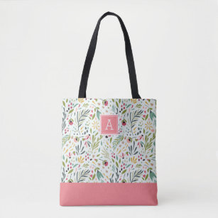 Garden Whimsy Floral Monogram Tote Bag