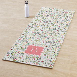 Garden Whimsy Floral Monogram Yoga Mat