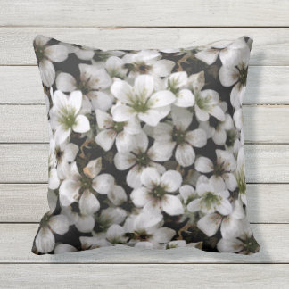 Garden White Saxifraga Flowers Outdoor Pillow