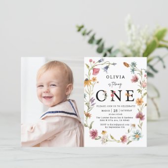 Garden Wildflower 1st Birthday Photo Invitation | Zazzle