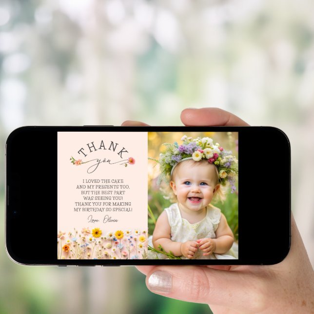 Garden Wildflower 1st Birthday Thank You Card (Front Digital)