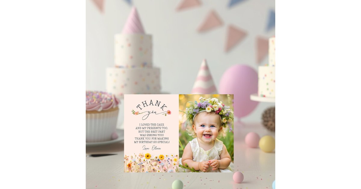 Garden Wildflower 1st Birthday Thank You Card | Zazzle