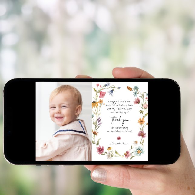 Garden Wildflower 1st Birthday Thank You Cards (Front Digital)