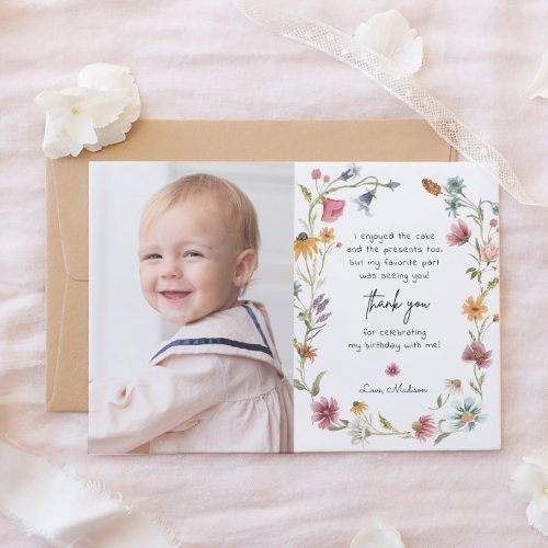 Garden Wildflower 1st Birthday Thank You Cards