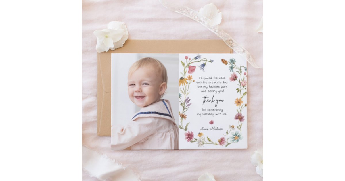 Garden Wildflower 1st Birthday Thank You Cards | Zazzle