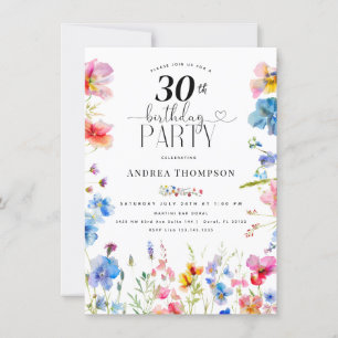 Garden Wildflower 30th birthday invitations