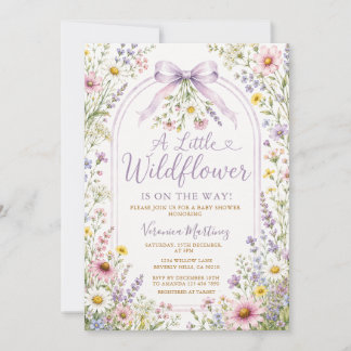 Garden Wildflower Border Purple Girl Baby Shower Invitation
