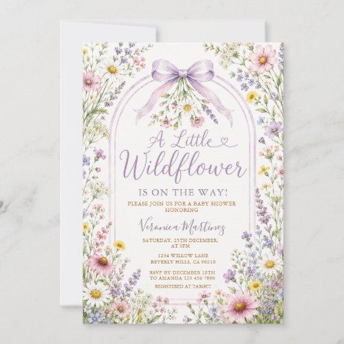 Garden Wildflower Border Purple Girl Baby Shower Invitation