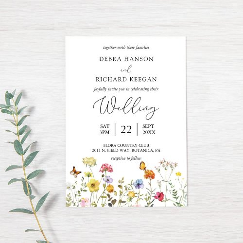 Garden Wildflower Colorful Boho Botanical Wedding Invitation