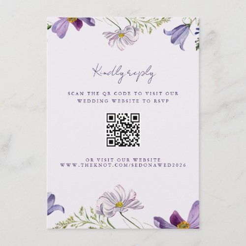 Garden Wildflower Purple Wedding QR Code RSVP  Enclosure Card