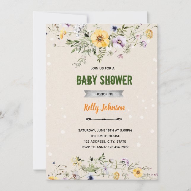 Garden wildflower shower birthday invitation (Front)