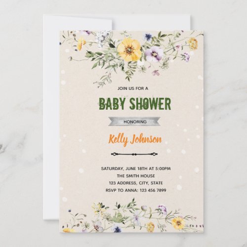 Garden wildflower shower birthday invitation