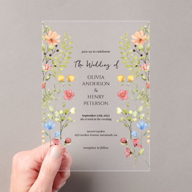  Garden Wildflower Spring Floral  Wedding  Acrylic Invitations (Insitu (Handheld))