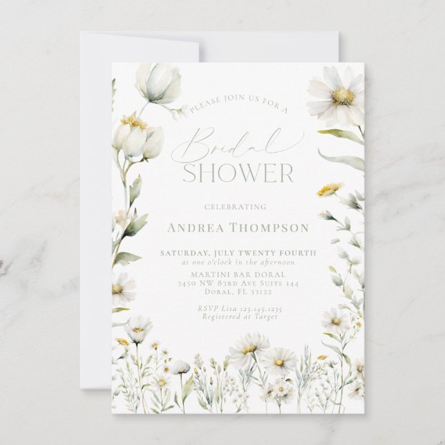Garden Wildflower Typography Bridal Shower Invitation (Front)