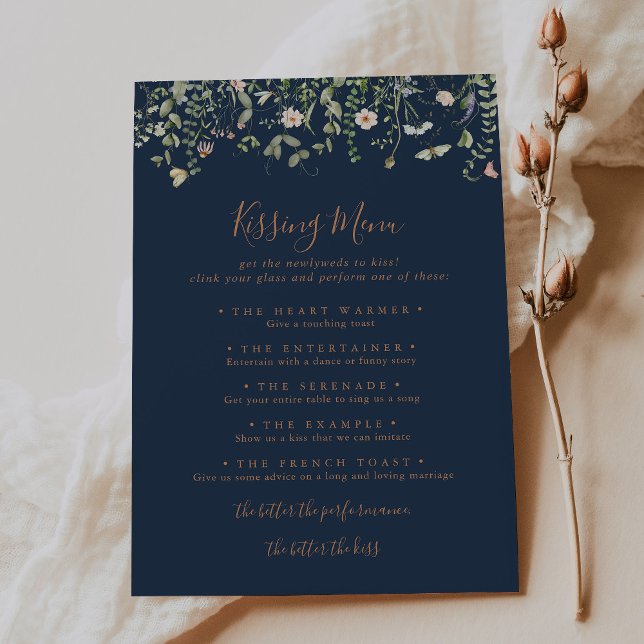 Garden Wildflower Wedding Kissing Menu Game Card (Creator Uploaded)