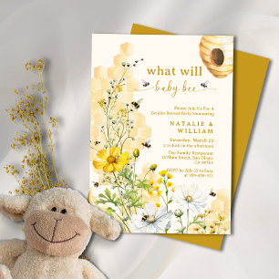 Garden Wildflowers Honeycomb Bee Gender Reveal Invitation