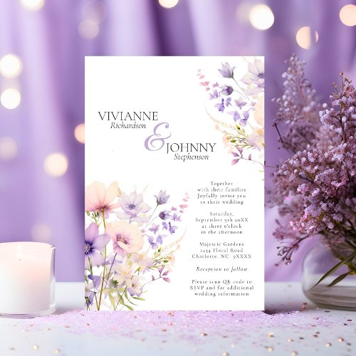 Garden Wildflowers Lavender Wedding QR code Invitation