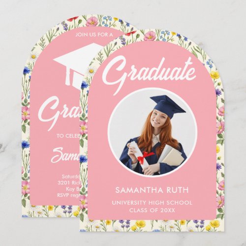 Garden Wildflowers Photo Graduation Party Invitation