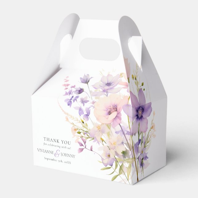 Garden Wildflowers Purple Lavender Purple Wedding Favor Boxes (Front Side)