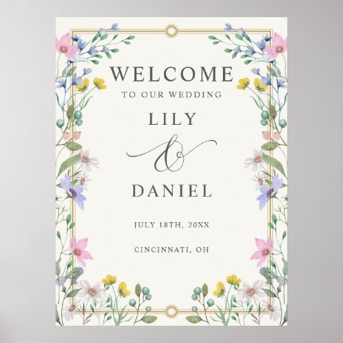Garden Wildflowers Wedding Welcome Sign