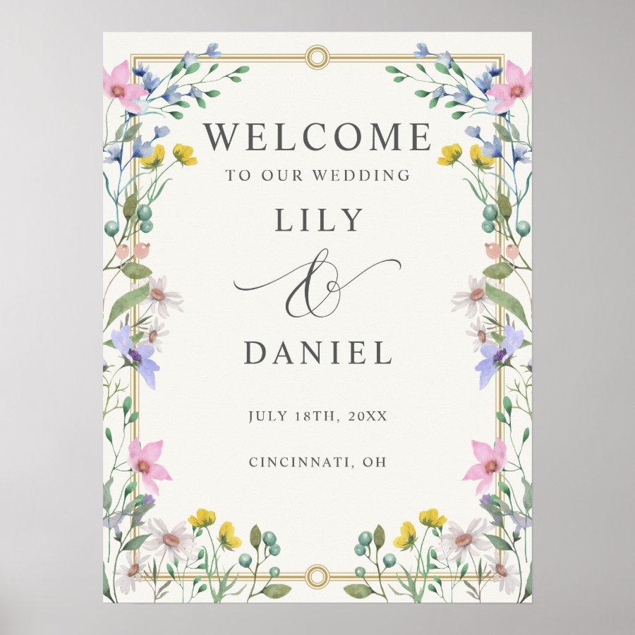 Garden Wildflowers Wedding Welcome Sign
