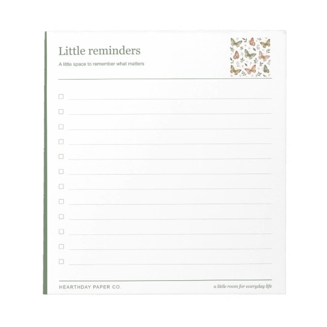 Garden Wings Reminder Checklist Notepad (Front)